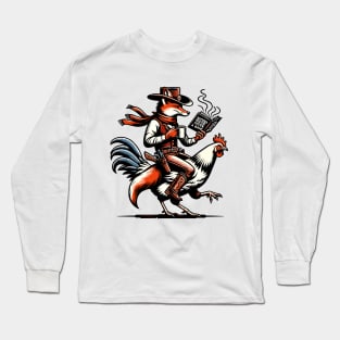 Cowboy Fox Drinking Coffee and Reading A Book Long Sleeve T-Shirt